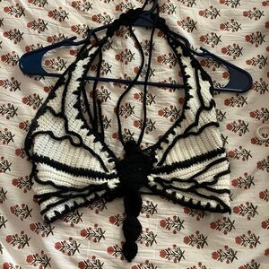 SHEIN Black and White Crochet Crop Top